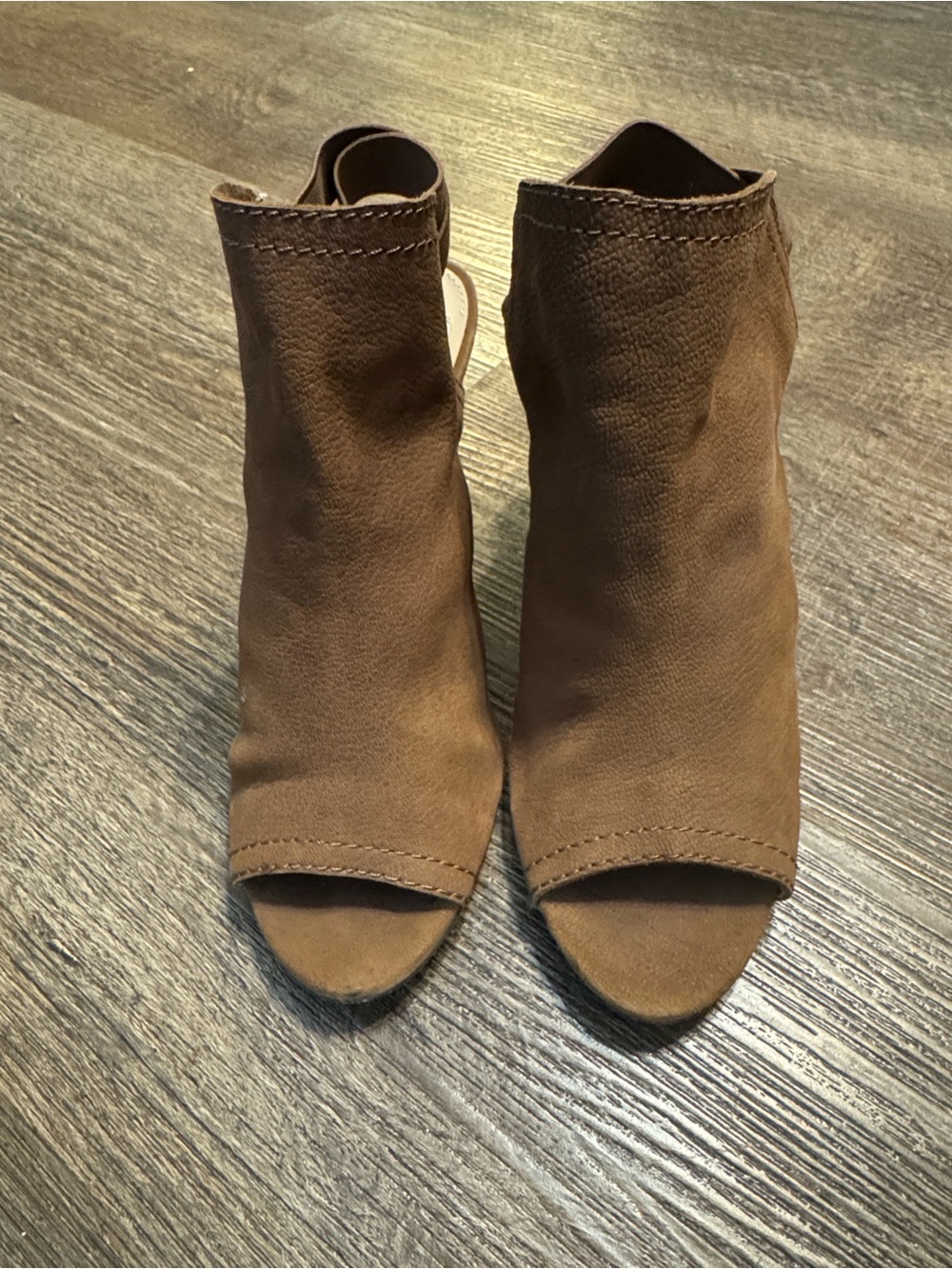 Vince Camuto Size 6M NWOB Women’s Peep-Toe Suede Ankle Booties - Brown Cone Heel